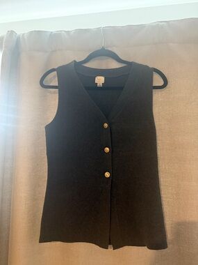Sleeveless Black Button Front Knit Top